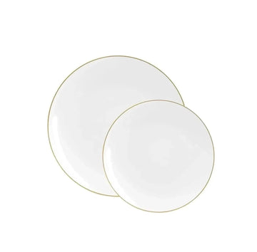 White and Gold Round Plastic Plates | 10 Pack
