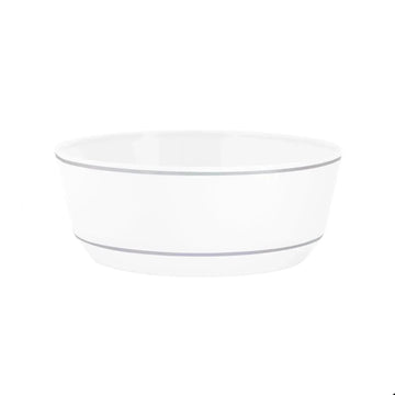 14 Oz. Round White and Silver Plastic Soup Bowls | 10 Pack