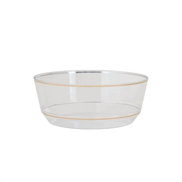 8 Oz. Round Clear • Gold Plastic Dessert Bowls | 10 Pack