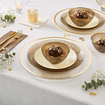 Round Creme and Gold Plastic Plates | 10 Pack