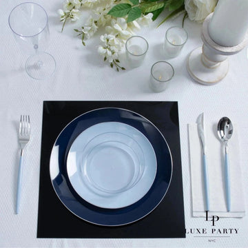 12" Black Square Light Weight Mirror Charger Plate | 6 Pack