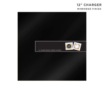 12" Black Square Light Weight Mirror Charger Plate | 6 Pack