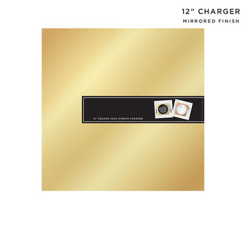 12" Gold Square Light Weight Mirror Charger Plate | 6 Chargers