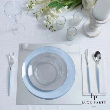 12" Silver Square Light Weight Mirror Charger Plate | 6 Chargers