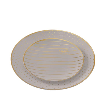 Linen and Gold Plastic Bow and Dot Dinner and Salad Plates | 40 Pack