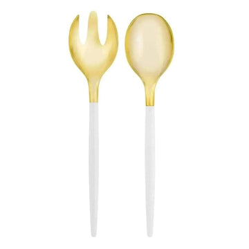 Luxe Party NYC Two Tone Serving 1 Spoon 1 Fork Clear and Gold Plastic Serving Fork • Spoon Set