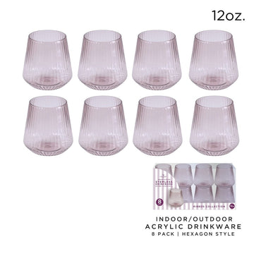 Luxe Party NYC Wine Cups Upscale RIBBED Purple 12 Oz. Plastic Wine Goblets | 8 Cups