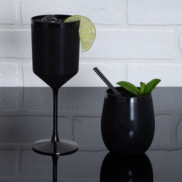Upscale Round Black 12 Oz. Plastic Wine Goblets | 6 Cups
