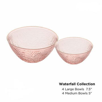 Waterfall Transparent Rose and Gold Soup and Dessert Bowl Set | 8 Bowls