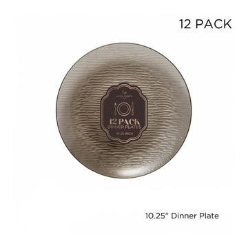 Waterfall Brown and Gold 10.25" Plastic Dinner Plates | 12 Plates