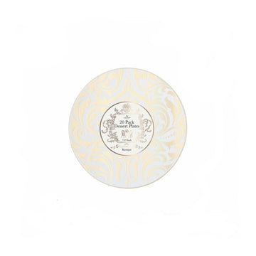 Round Clear • Gold Baroque Pattern Plastic Plates | 20 Pack