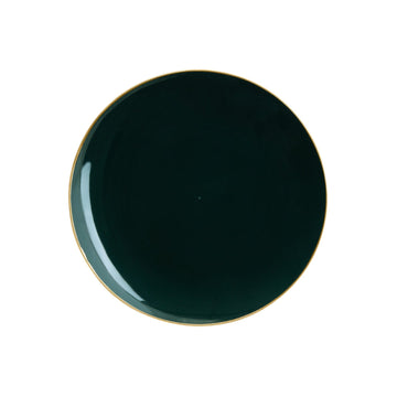 Round Emerald Green and Gold Plastic Plates | 10 Pack