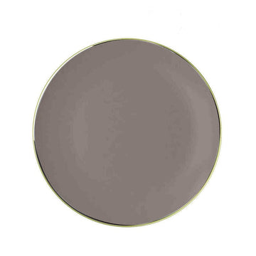 Round Accent Plastic Plates 10.25" Dinner Plates Round Taupe • Gold Plastic Plates | 10 Pack