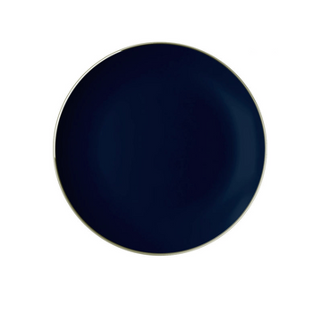 Round Navy Blue and Silver Plastic Plates | 10 Pack