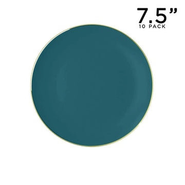 Round Teal Green and Gold Plastic Plates | 10 Pack