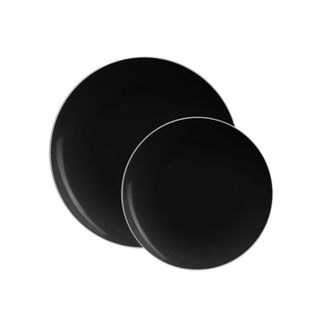Black and Silver Round Plastic Plates | 10 Pack