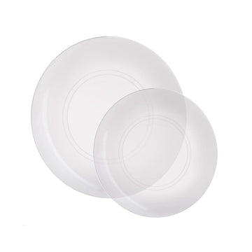 Clear and Silver Round Plastic Plates | 10 Pack