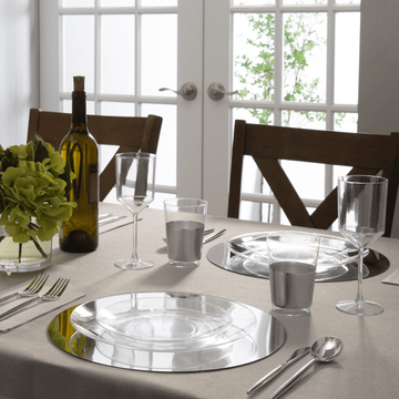 Clear and Silver Round Plastic Plates | 10 Pack