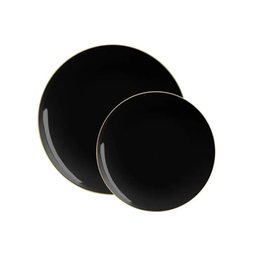 Round Black and Gold Plastic Plates | 10 Pack