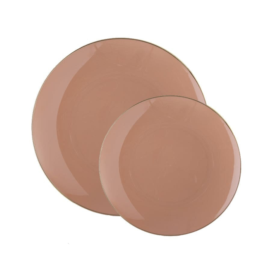 Round Clay Beige and Gold Plastic Dinner and Salad Plates - Luxe Party
