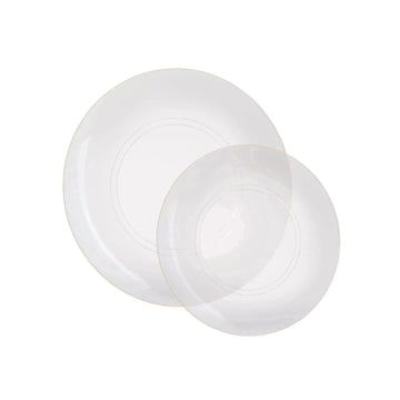 Round Clear and Gold Plastic Plates | 10 Pack