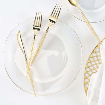 Round Clear and Gold Plastic Plates | 10 Pack