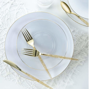 Round Clear and Gold Plastic Plates | 10 Pack