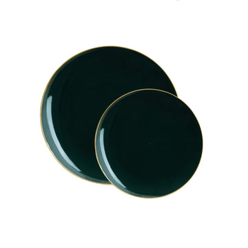 Round Emerald Green and Gold Plastic Plates | 10 Pack