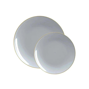 Round Grey and  Gold Plastic  Plates | 10 Pack