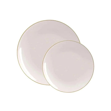 Round Linen and Gold Plastic Plates | 10 Pack