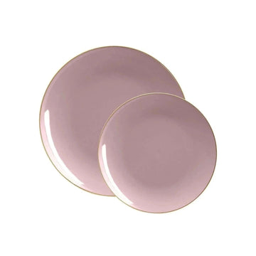 Round Mauve and Gold Plastic Plates | 10 Pack