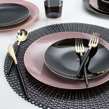 Round Mauve and Gold Plastic Plates | 10 Pack