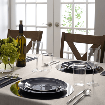 Round Navy Blue and Silver Plastic Plates | 10 Pack