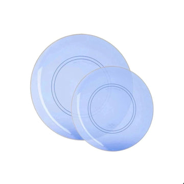 Transparent Navy Blue and Gold Round Plastic Plates | 10 Pack