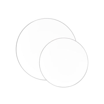 White and Silver Round Plastic Plates | 10 Pack