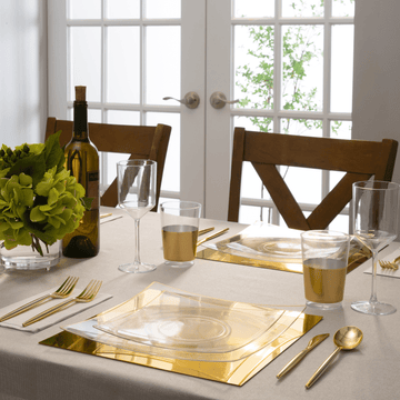 Square Clear • Gold Plastic Plates | 10 Pack