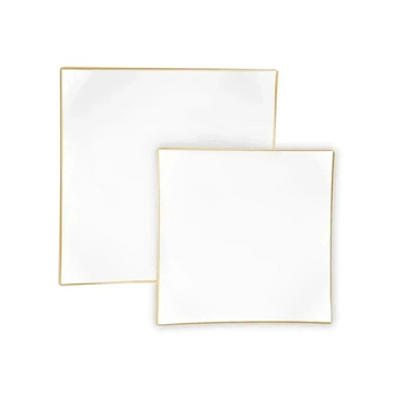 White • Gold Square Plastic Plates | 10 Pack